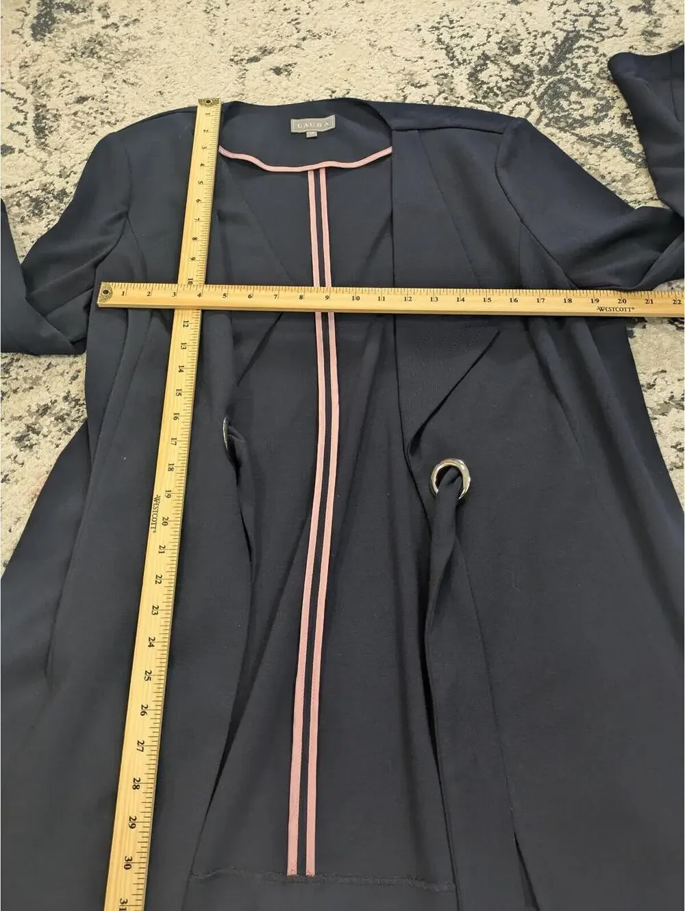 Laura Open Front Jacket Women’s Size 18 Navy Pink Trim Tie Front Blazer - Picture 4 of 7